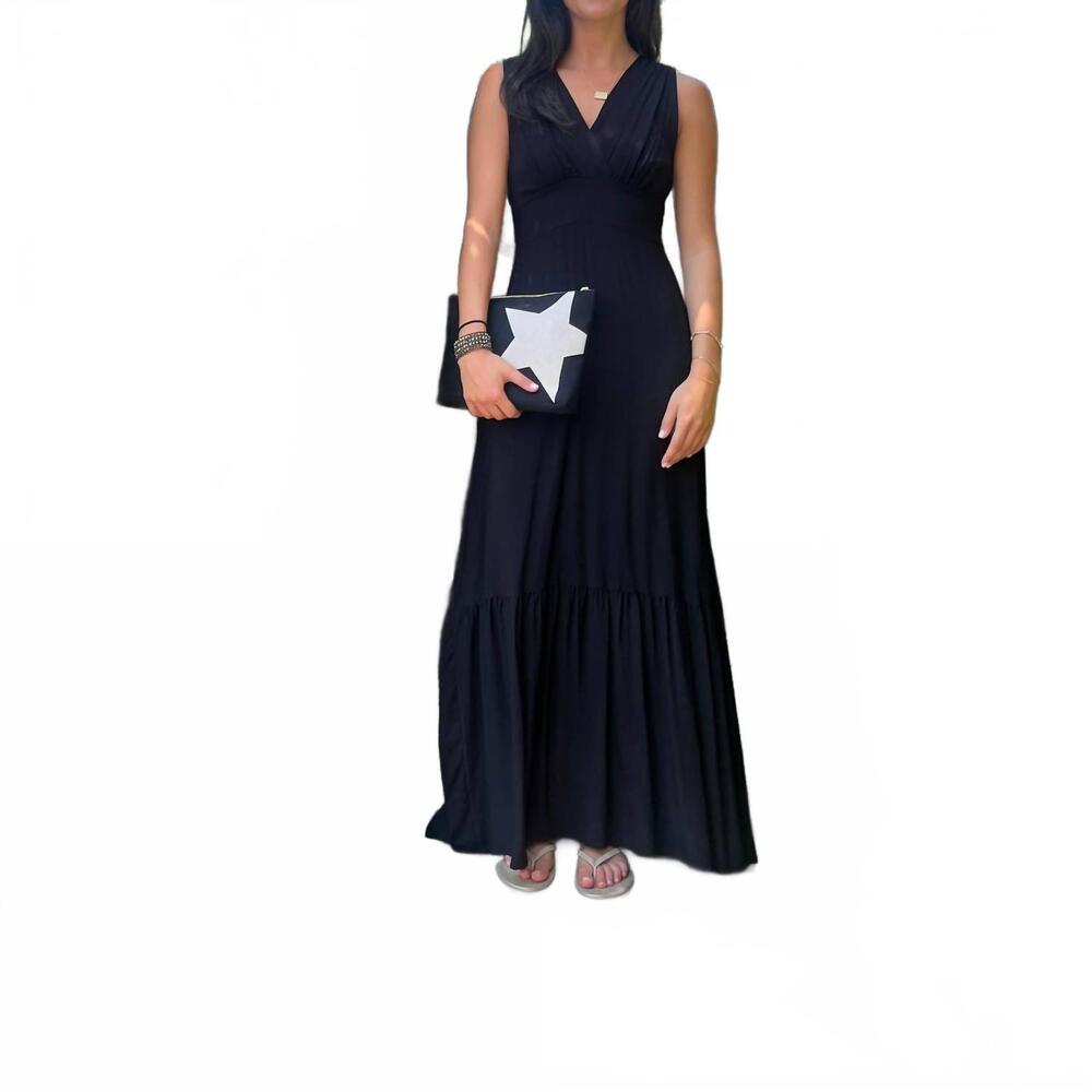 NEW DIXIE sofie tiered v neck long dress in black